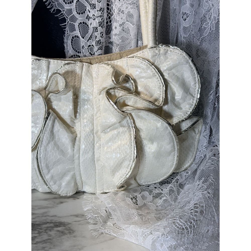 SR SQUARED BY SONDRA ROBERTS LAYERED RUFFLES SNAKESKIN TEXTURE HANDBAG (A2958) - Picture 5 of 12